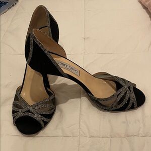 Jimmy Choo Black and Glittering Silver Heels